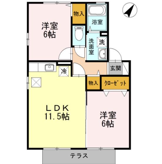 ボヌールC(2LDK/1階)の間取り写真