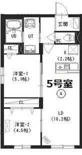 シュエット(2LDK/3階)の間取り写真