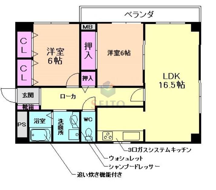 CALME-J1(2LDK/2階)の間取り写真