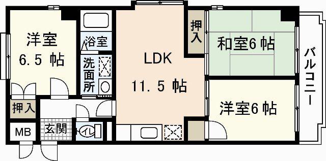 ドリーム中村(3LDK/4階)の間取り写真