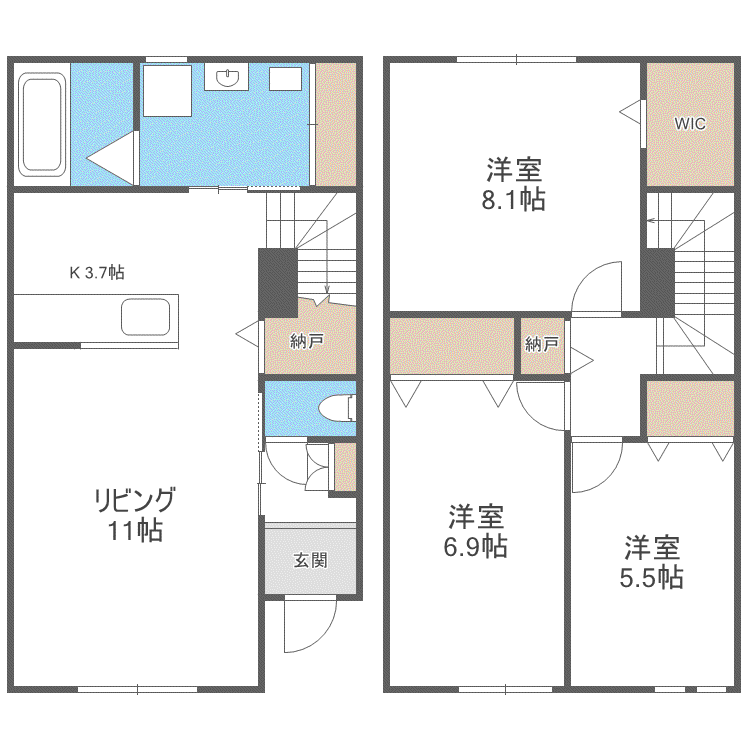 ルミエール太平2-4II(3LDK/1階)の間取り写真