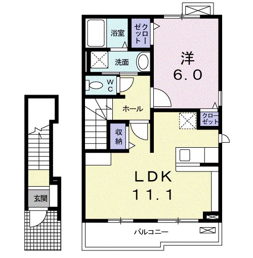 カーサ ボラールA(1LDK/2階)の間取り写真