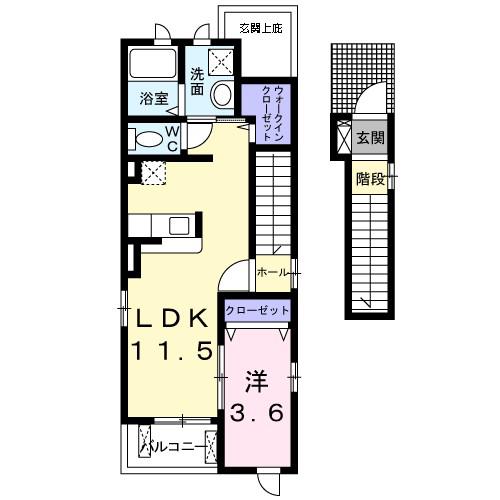 バ-ミィ・ハウスSI(1LDK/2階)の間取り写真
