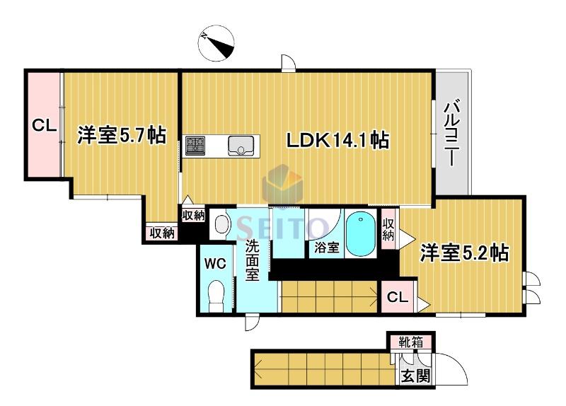 シャーメゾン豊中本町II(2LDK/2階)の間取り写真