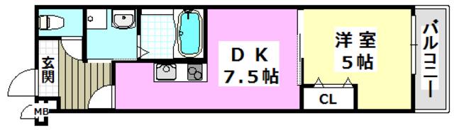 フジパレス千里丘(1DK/3階)の間取り写真