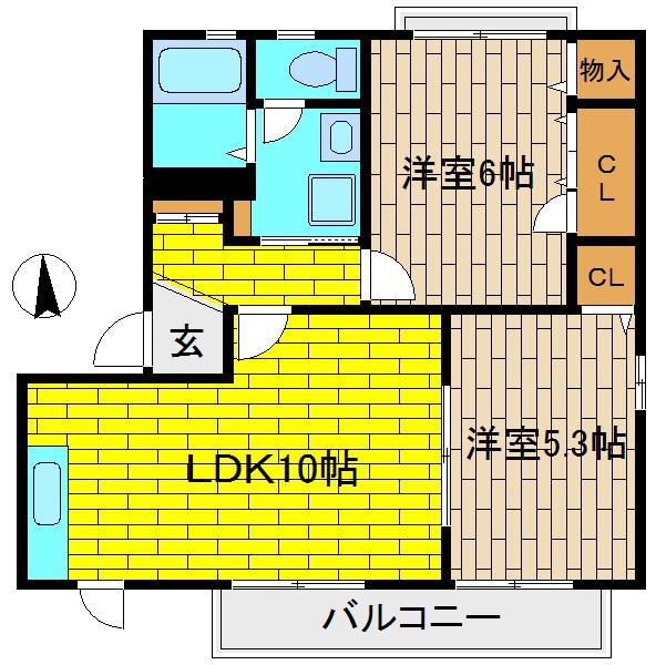 クレッセント(2LDK/2階)の間取り写真