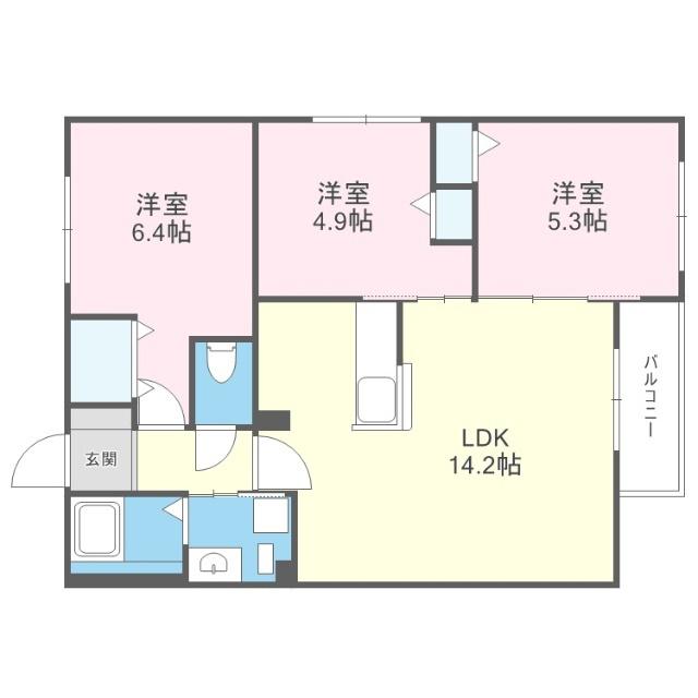 厚別中央3-2MS(3LDK/3階)の間取り写真
