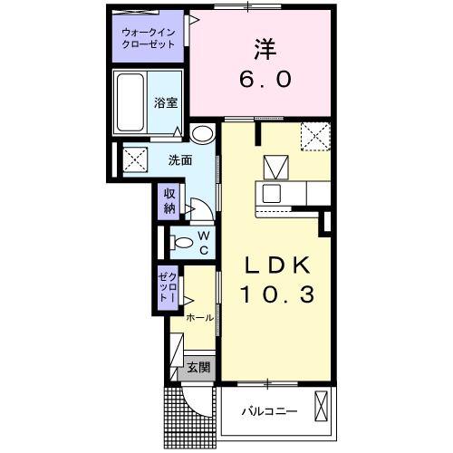 メゾン・ド・フルール(1LDK/1階)の間取り写真