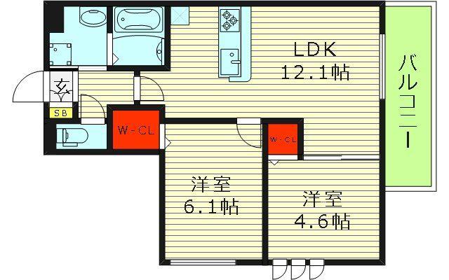 ロイヤルコート緑橋(2LDK/3階)の間取り写真