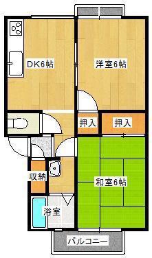 パナハイツアベニュー東棟(2DK/2階)の間取り写真