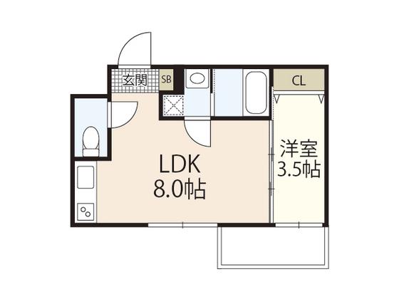 S-MOVE庚午北NEO(1LDK/3階)の間取り写真
