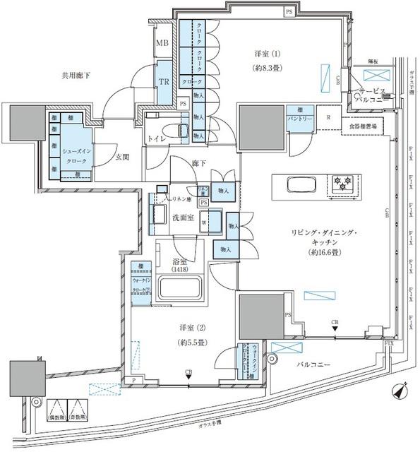 パークアクシス五反田スカイタワー(2LDK/21階)の間取り写真