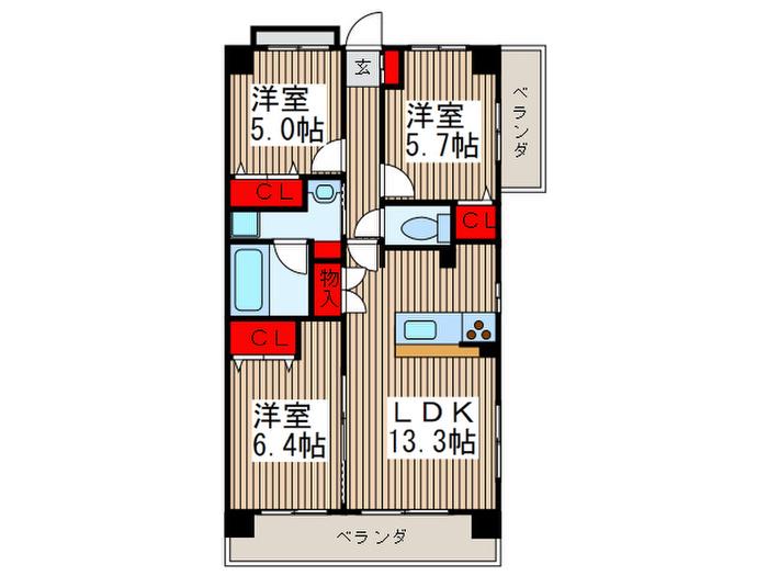 GO 桜庵(3LDK/5階)の間取り写真