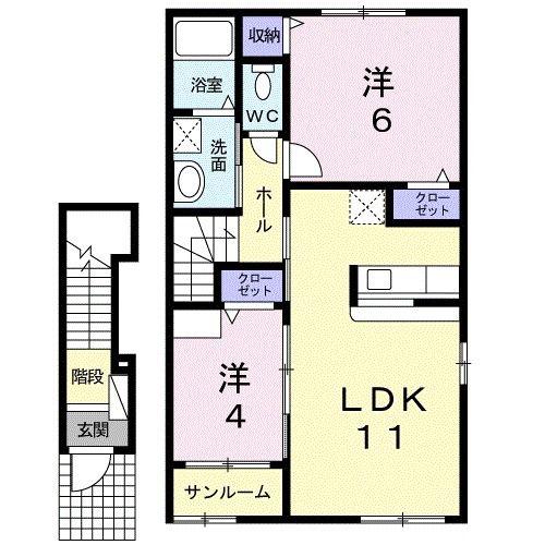 ルヴェ・デュ・ソレイユ(2LDK/2階)の間取り写真