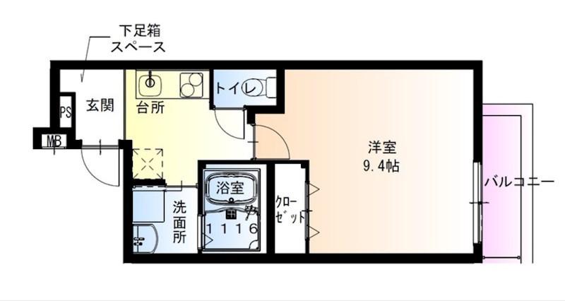 フジパレス北野田II(1K/1階)の間取り写真