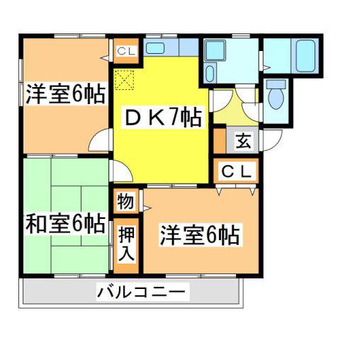 カーサ御条(3DK/2階)の間取り写真