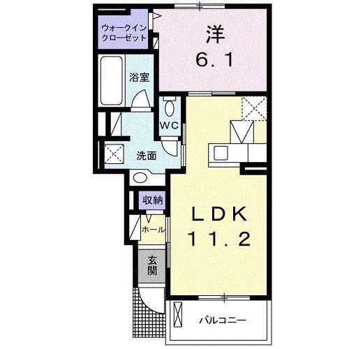 ケイ・ハイノ I棟(1LDK/1階)の間取り写真