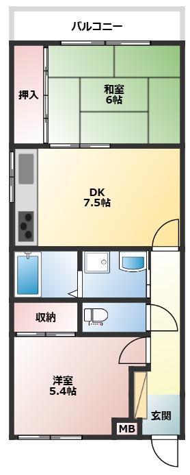 ソレイユ川尻(2DK/2階)の間取り写真