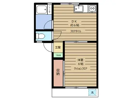 シャンポールII(1DK/2階)の間取り写真