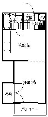 パインスタービル(1DK/6階)の間取り写真