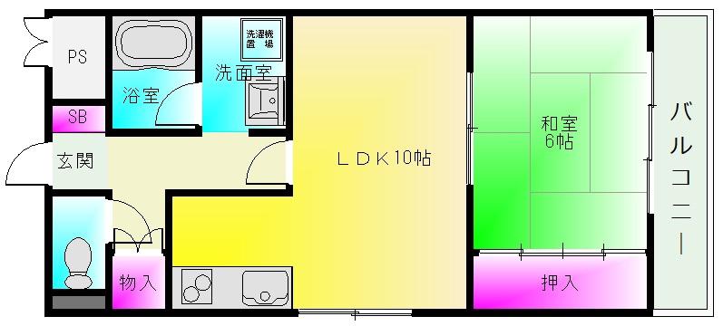 メゾンドショコラ八尾木(1LDK/1階)の間取り写真