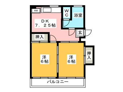高木コーポ(2DK/1階)の間取り写真