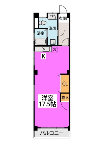 三角マンション(1LDK/4階)の間取り写真