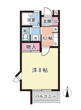 ロアール陣場(1K/2階)の間取り写真
