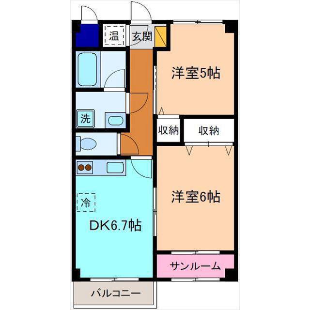 コンフィアンス(2DK/2階)の間取り写真