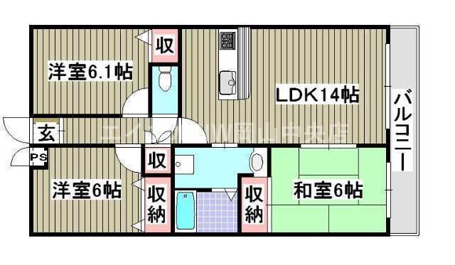 ルネス下中野マンション(3LDK/1階)の間取り写真