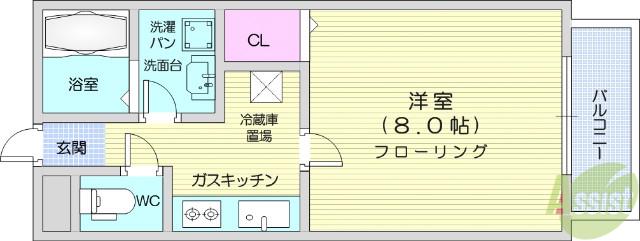 アルテミス(1K/1階)の間取り写真