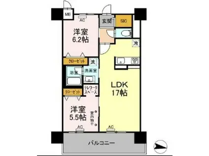 PARK AVENUE イースト(2LDK/12階)の間取り写真