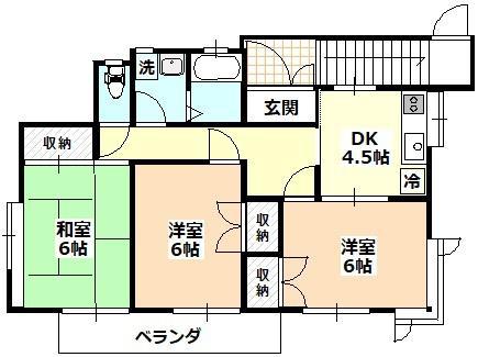 ルームシェアにもオススメのアパート(3DK/2階)の間取り写真