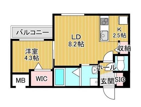 PRESCELTO朝日町(1LDK/2階)の間取り写真