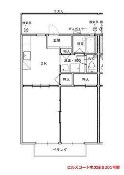 ヒルズコート木之庄II(2DK/2階)の間取り写真