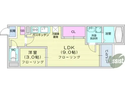 REGALEST菊菜卸町(1LDK/3階)の間取り写真