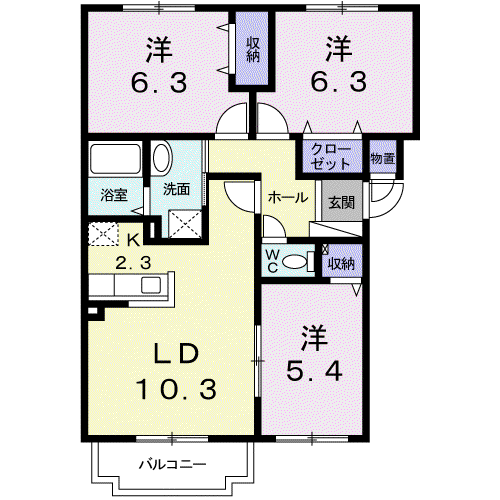 アバンフォンテーヌA(3LDK/2階)の間取り写真