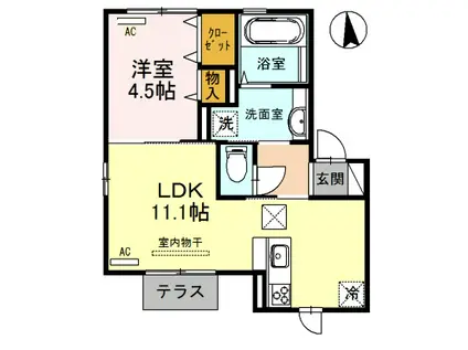 西熊本駅前ガーデンII(1LDK/1階)の間取り写真