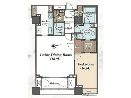 麻布台パークハウス(1LDK/13階)の間取り写真