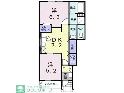 グリムローズガーデン(2DK/1階)の間取り写真