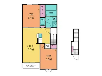 ラフテル(2LDK/2階)の間取り写真