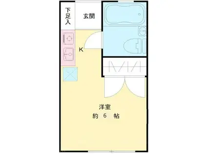 ヒルサイドB棟ー緑ヶ丘2丁目-(ワンルーム/2階)の間取り写真