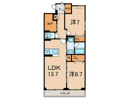 カーサ・ルミナーレ(2LDK/2階)の間取り写真