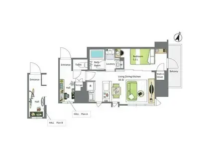 アイフラット若松河田(1LDK/10階)の間取り写真