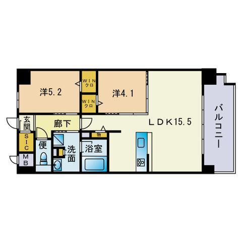 ウェルス雑餉隈駅前(2LDK/6階)の間取り写真