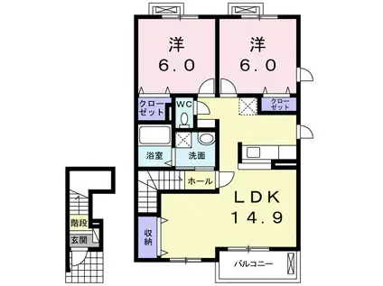 ナックサクラニュータウンA(2LDK/2階)の間取り写真