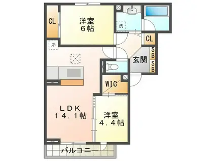 ディーシャンブル川原町(2LDK/1階)の間取り写真