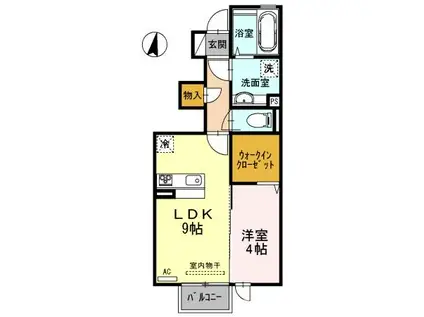ドマーニ木田(1LDK/1階)の間取り写真