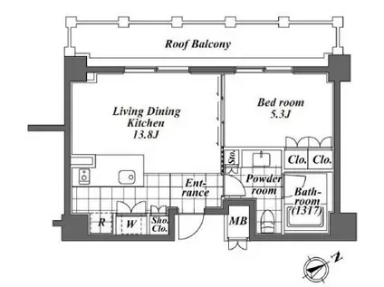 オーパスレジデンス恵比寿(1LDK/5階)の間取り写真