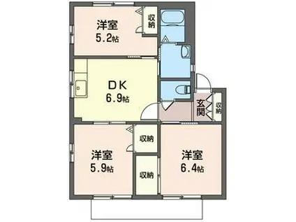 オリージャD(3DK/1階)の間取り写真